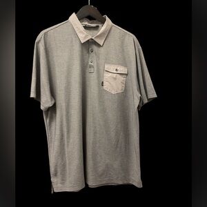 Travis Mathew 2XL gray/white striped short sleeved 1/4 button polo pocketed